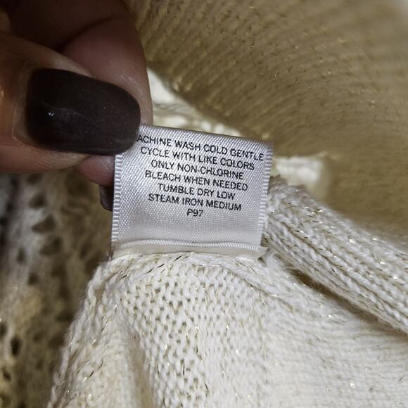 Van Heusen Open Weave Crochet Sweater Womens XL Off White Gold Cotton Blend - Picture 8 of 8